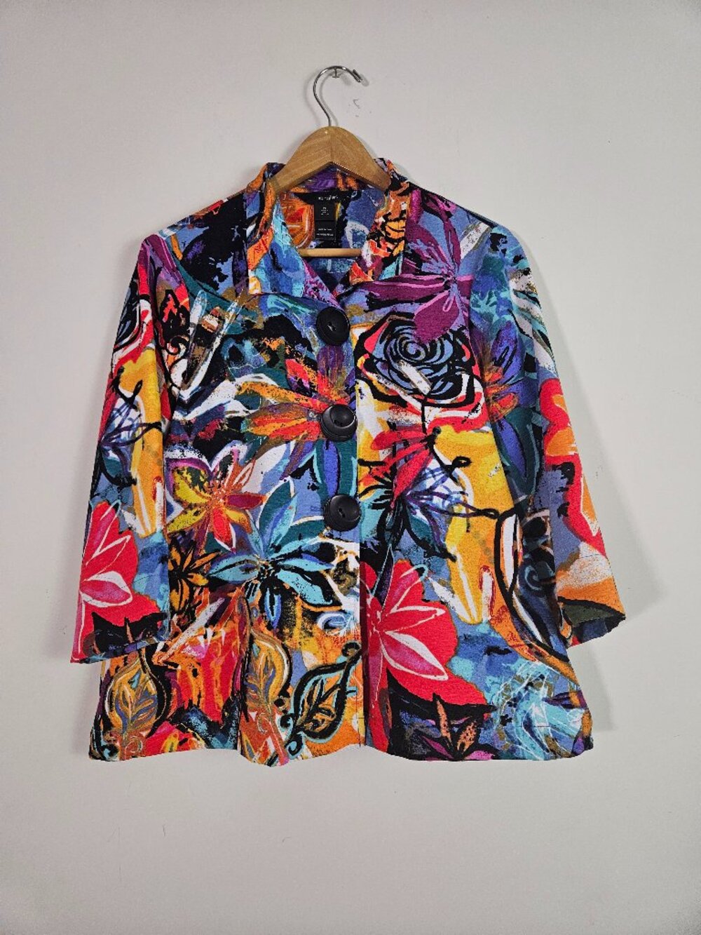 Ali Miles Jacket Petite Large Floral Artsy Lagenlook Colorful Maximalist